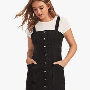 Button Down Overall Dress With Pockets